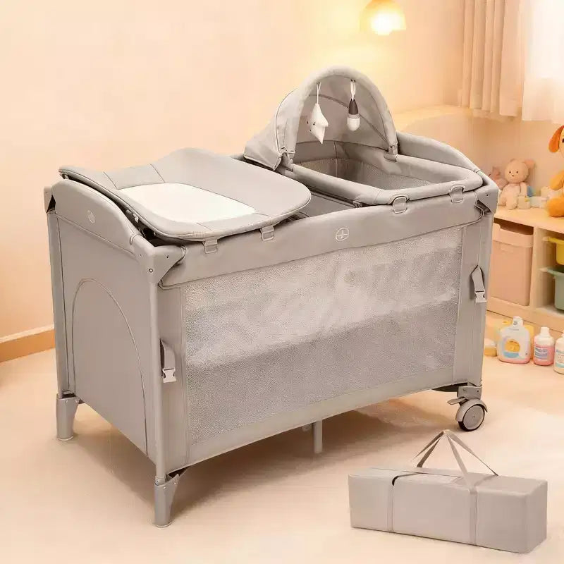 5-in-1 Pack and Play Bedside Sleeper – Bassinet, Diaper Changer, Toy, Portable Crib, Grey