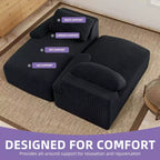 Oversized Double Chaise Lounge Sofa – Corduroy, Deep Seat, Loveseat Sleeper with Pillows