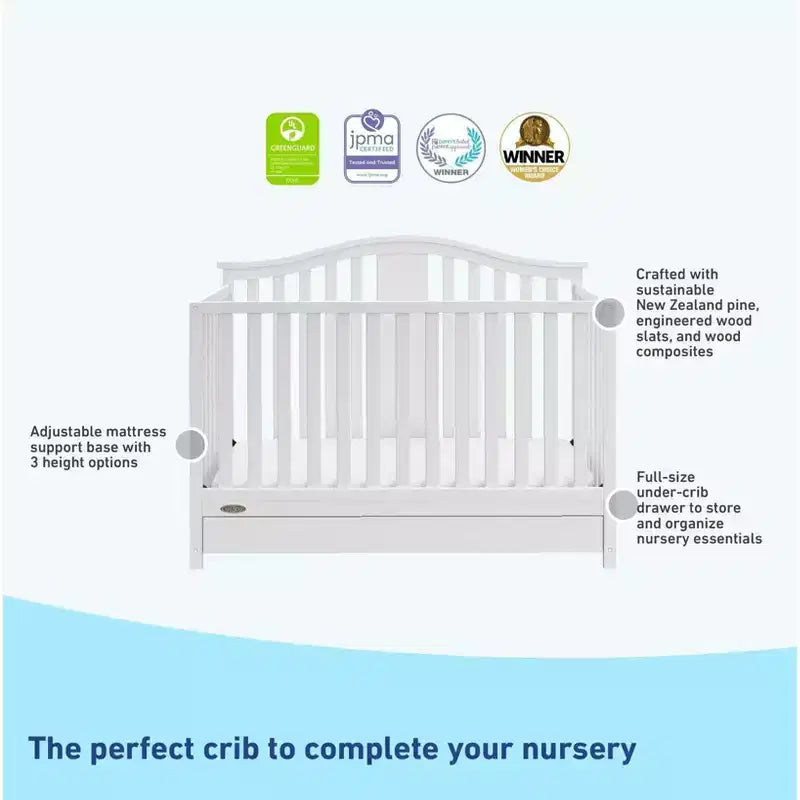 Solano 4-in-1 Convertible Crib with Drawer – Grows with Baby, Nursery Essential