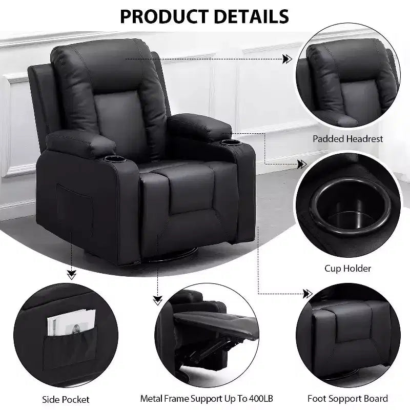 Bonded PU Leather Recliner Loveseat – Metal Frame, Cup Holder, Side Pocket, Supports 400 lbs