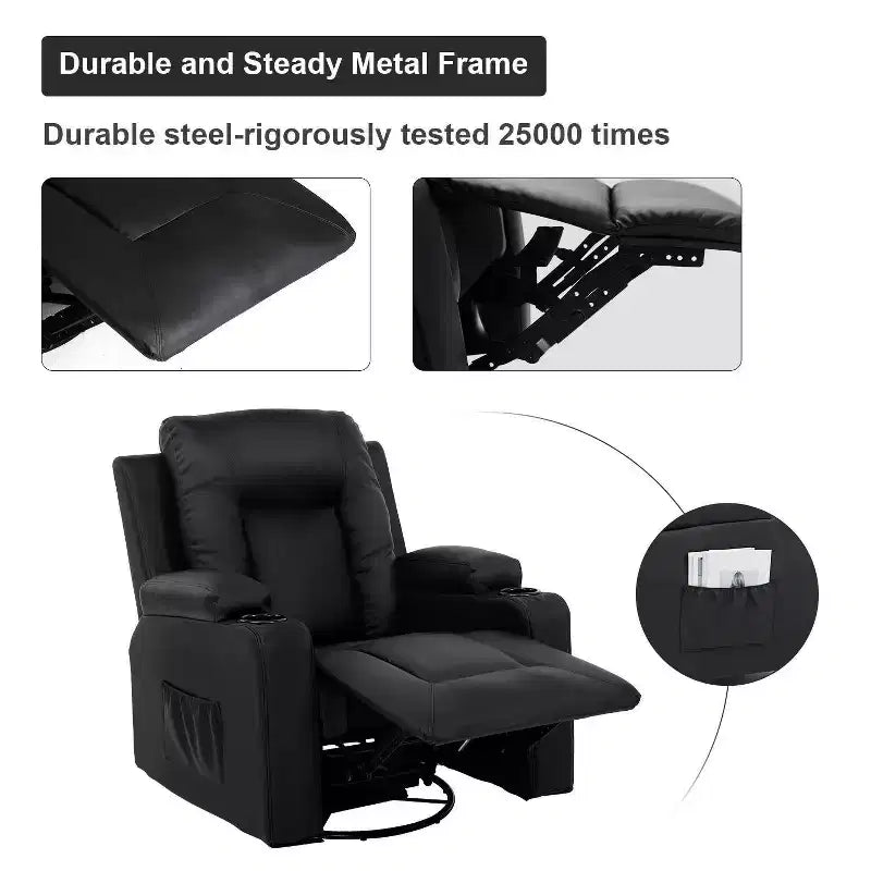 Bonded PU Leather Recliner Loveseat – Metal Frame, Cup Holder, Side Pocket, Supports 400 lbs