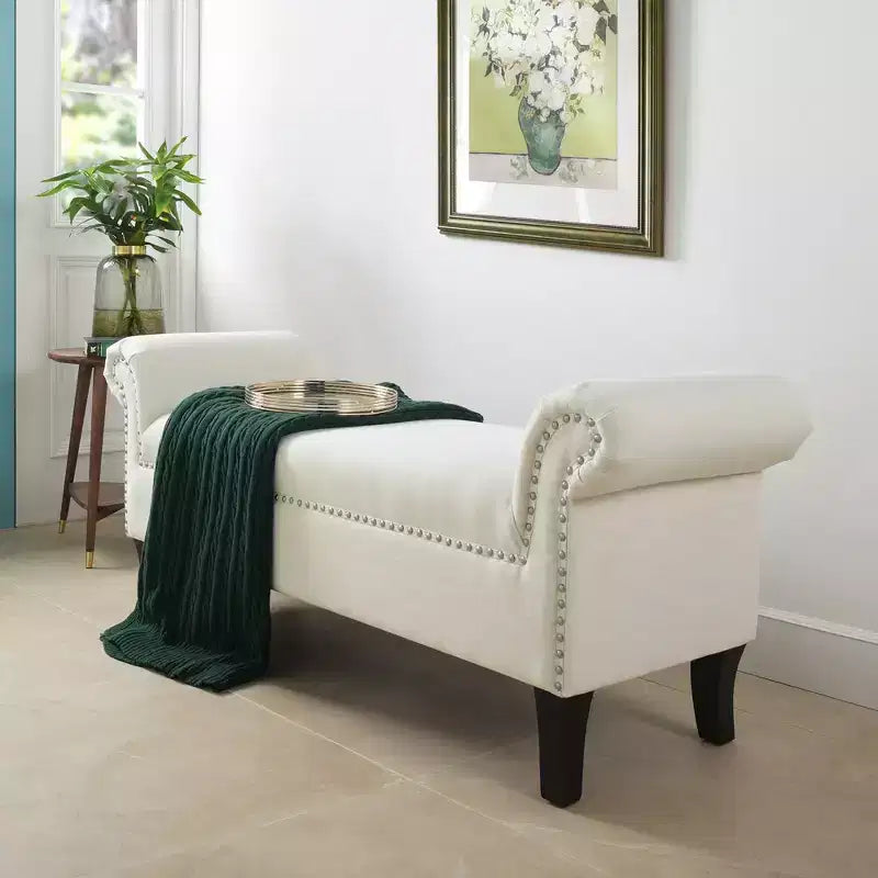 Kathy Roll Arm Entryway Accent Bench – Upholstered, Elegant Hallway Seating