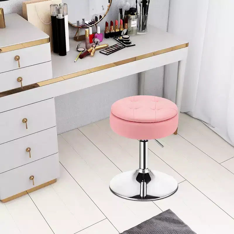 Adjustable Vanity Stool – 360° Swivel, Storage Tray, Set of 3, White/Black/Pink