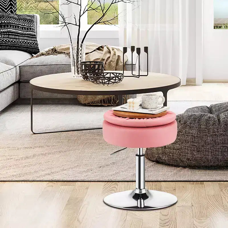 Adjustable Vanity Stool – 360° Swivel, Storage Tray, Set of 3, White/Black/Pink
