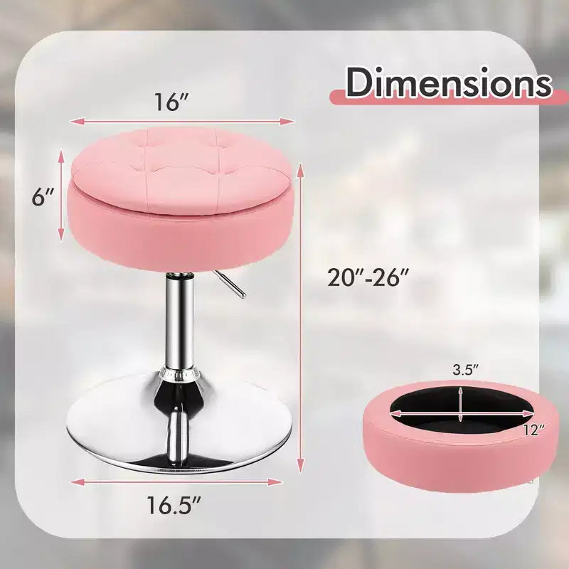Adjustable Vanity Stool – 360° Swivel, Storage Tray, Set of 3, White/Black/Pink