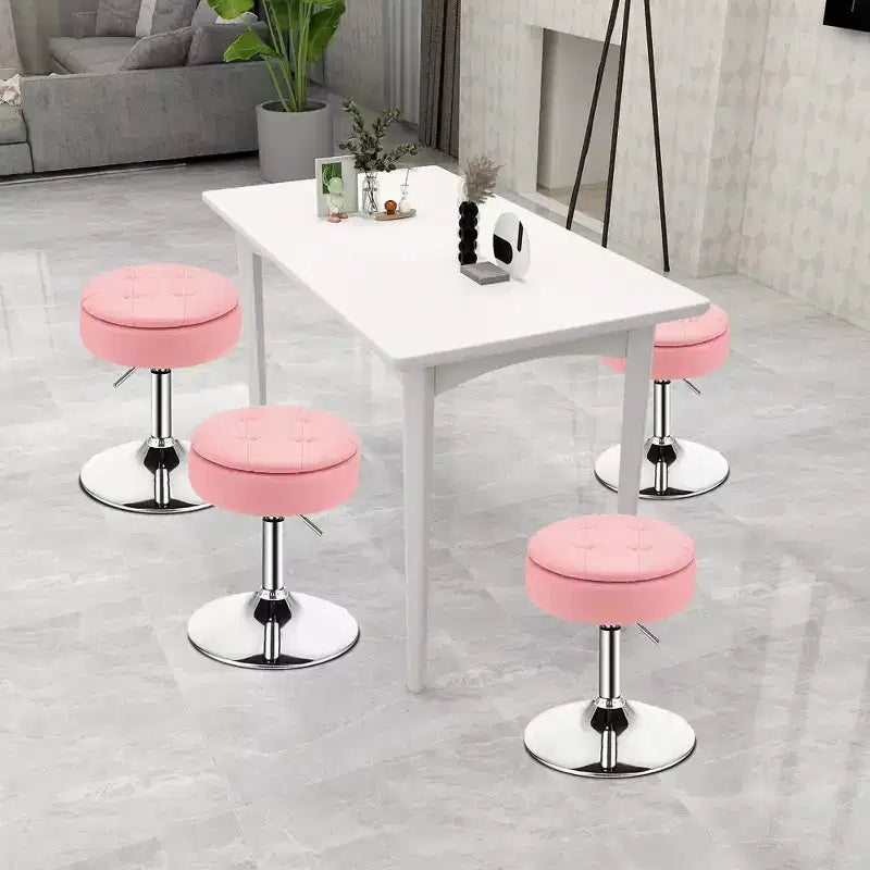Adjustable Vanity Stool – 360° Swivel, Storage Tray, Set of 3, White/Black/Pink