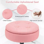 Adjustable Vanity Stool – 360° Swivel, Storage Tray, White/Black/Pink