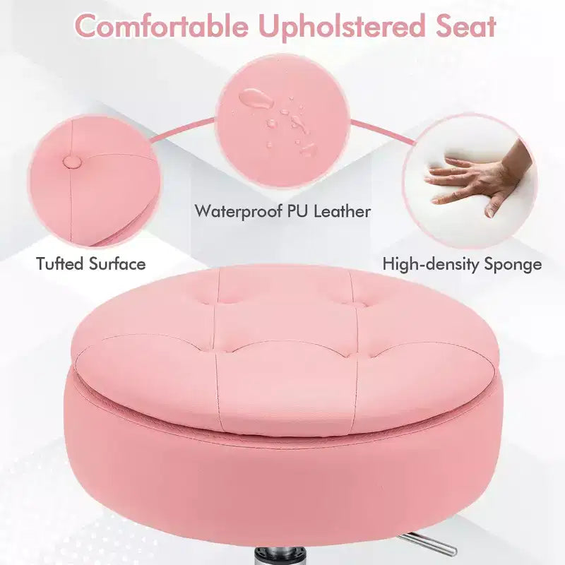 Adjustable Vanity Stool – 360° Swivel, Storage Tray, Set of 3, White/Black/Pink