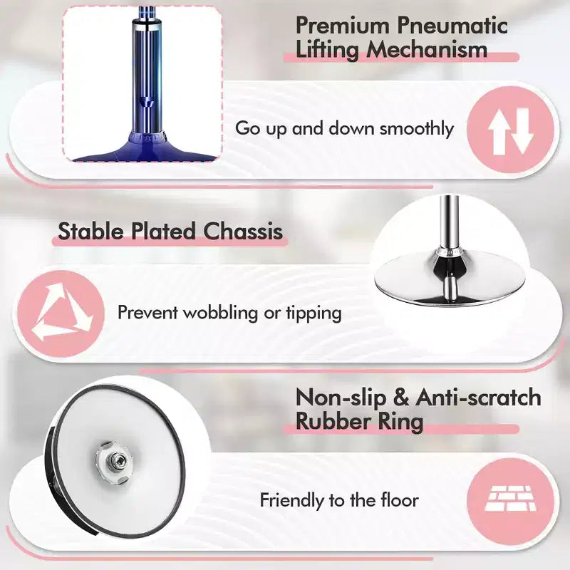 Adjustable Vanity Stool – 360° Swivel, Storage Tray, Set of 3, White/Black/Pink