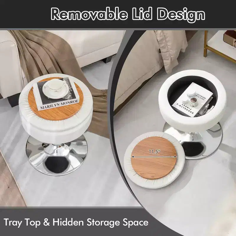 Adjustable Vanity Stool – 360° Swivel, Storage Tray, Set of 3, White/Black/Pink