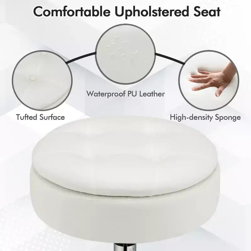 Adjustable Vanity Stool – 360° Swivel, Storage Tray, Set of 3, White/Black/Pink