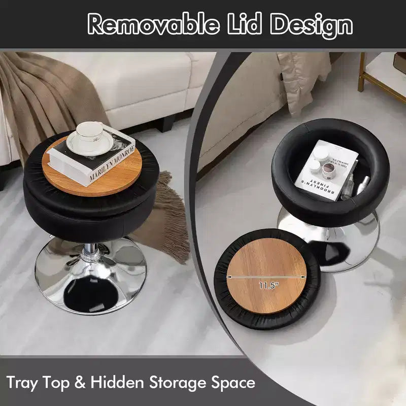 Adjustable Vanity Stool – 360° Swivel, Storage Tray, Set of 3, White/Black/Pink