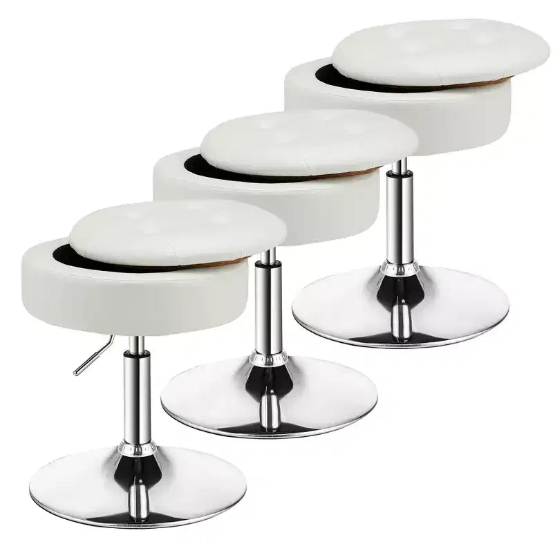Adjustable Vanity Stool – 360° Swivel, Storage Tray, Set of 3, White/Black/Pink