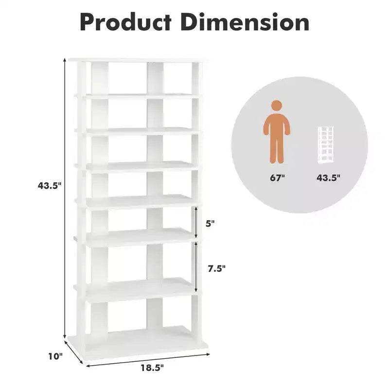 7-Tier Double Row Vertical Wooden Shoe Rack – Rustic White/Brown, Patented Storage Organizer