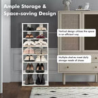 7-Tier Double Row Vertical Wooden Shoe Rack – Rustic White/Brown, Patented Storage Organizer
