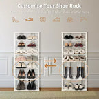 7-Tier Double Row Vertical Wooden Shoe Rack – Rustic White/Brown, Patented Storage Organizer