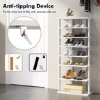 7-Tier Double Row Vertical Wooden Shoe Rack – Rustic White/Brown, Patented Storage Organizer