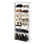 7-Tier Double Row Vertical Wooden Shoe Rack – Rustic White/Brown, Patented Storage Organizer