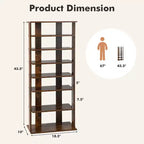 7-Tier Double Row Vertical Wooden Shoe Rack – Rustic White/Brown, Patented Storage Organizer