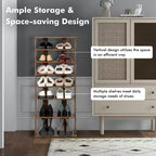 7-Tier Double Row Vertical Wooden Shoe Rack – Rustic White/Brown, Patented Storage Organizer