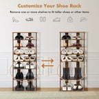 7-Tier Double Row Vertical Wooden Shoe Rack – Rustic White/Brown, Patented Storage Organizer