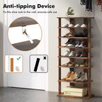 7-Tier Double Row Vertical Wooden Shoe Rack – Rustic White/Brown, Patented Storage Organizer