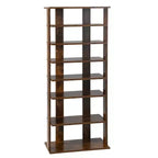 Costway Patented 7-Tier Double Rows Shoe Rack Vertical Wooden Shoe Storage Organizer Rustic White/Brown