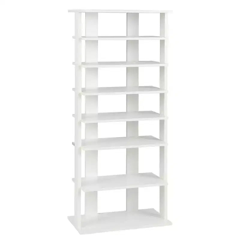 7-Tier Double Row Vertical Wooden Shoe Rack – Rustic White/Brown, Patented Storage Organizer