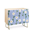 Cute Little Flowers Gold Legged Credenza – Floral Print, Modern Storage Cabinet