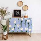 Cute Little Flowers Gold Legged Credenza – Floral Print, Modern Storage Cabinet