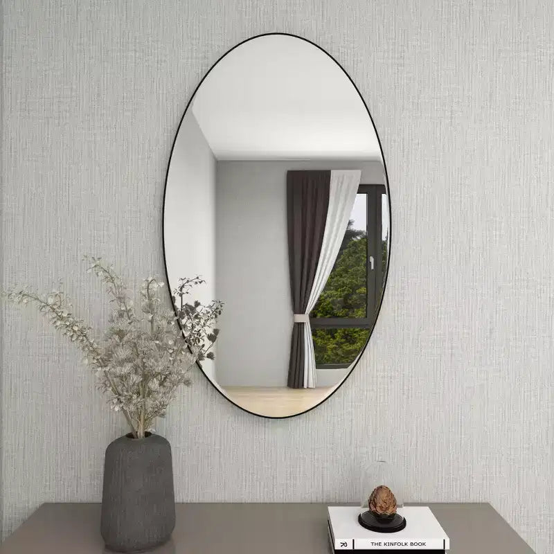 Contemporary Wood Oval Wall Mirror – Natural Finish, Decorative Wall Decor