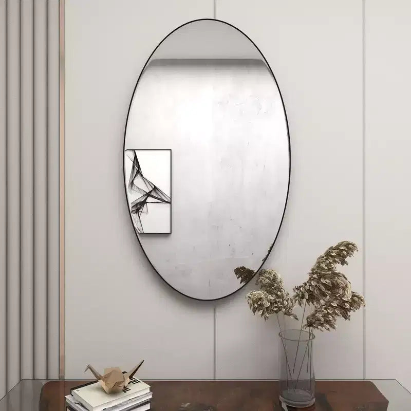 Contemporary Wood Oval Wall Mirror – Natural Finish, Decorative Wall Decor