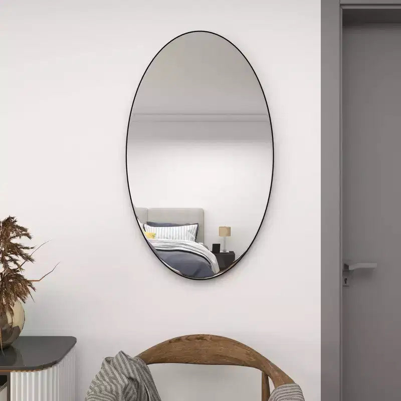 Contemporary Wood Oval Wall Mirror – Natural Finish, Decorative Wall Decor