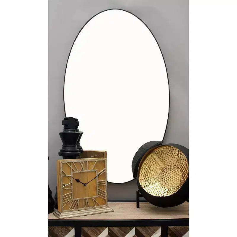 Contemporary Wood Oval Wall Mirror – Natural Finish, Decorative Wall Decor
