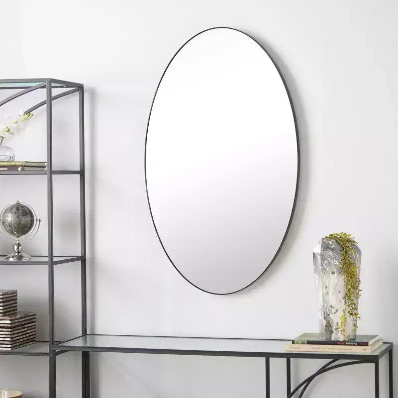 Contemporary Wood Oval Wall Mirror – Natural Finish, Decorative Wall Decor