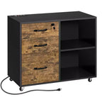 Yaheetech 3-Drawer Vintage File Cabinet with Socket and USB Charging Port Black/Rustic Brown