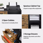 3-Drawer Vintage File Cabinet – Socket & USB Charging Port, Black/Rustic Brown