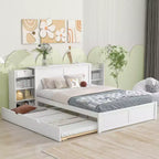 Storage Platform Bed with Pull Out Shelves and Twin Size Trundle Bed-ModernLuxe
