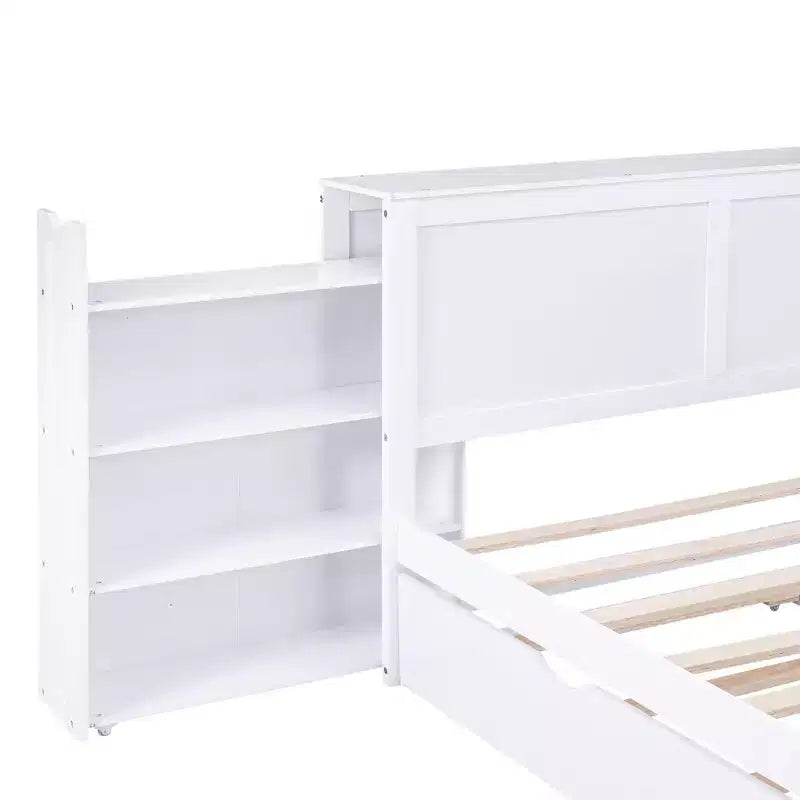 Storage Platform Bed – Pull-Out Shelves, Twin Size Trundle Bed, Modern Design