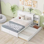 Storage Platform Bed – Pull-Out Shelves, Twin Size Trundle Bed, Modern Design