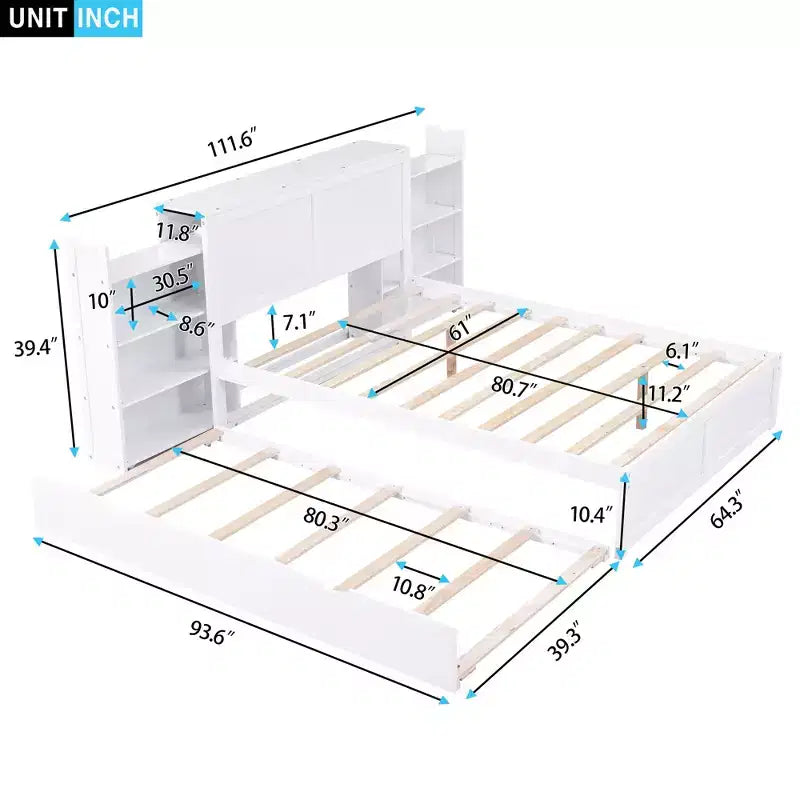 Storage Platform Bed – Pull-Out Shelves, Twin Size Trundle Bed, Modern Design