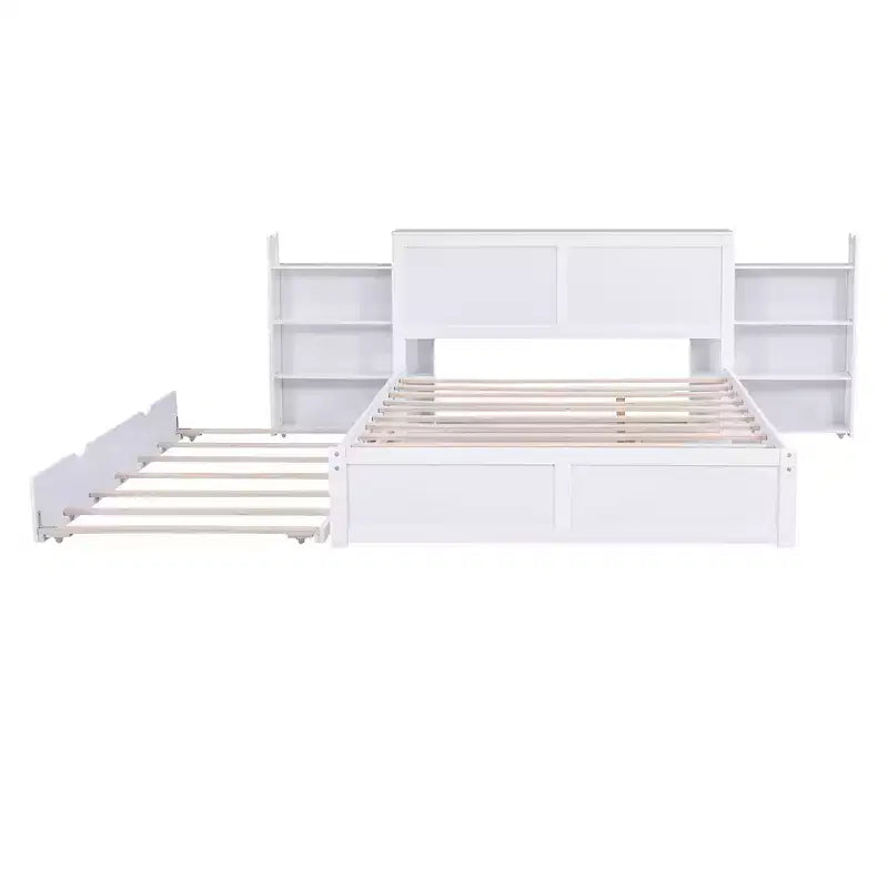 Storage Platform Bed – Pull-Out Shelves, Twin Size Trundle Bed, Modern Design