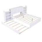 Storage Platform Bed – Pull-Out Shelves, Twin Size Trundle Bed, Modern Design