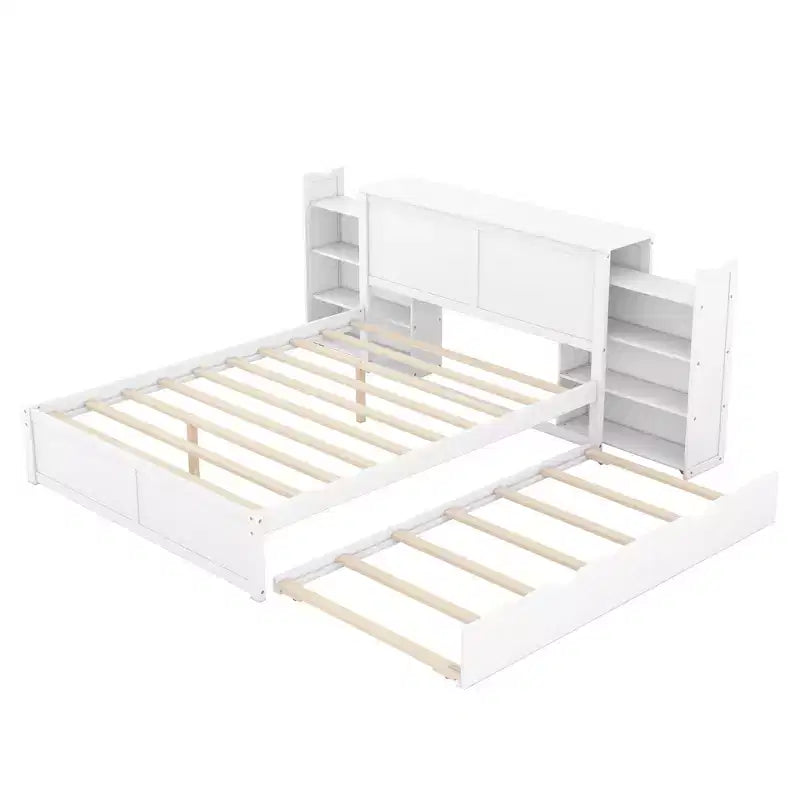 Storage Platform Bed – Pull-Out Shelves, Twin Size Trundle Bed, Modern Design