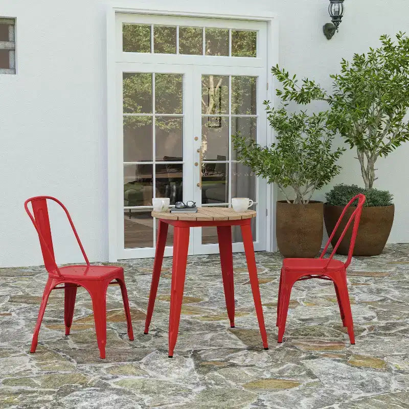 Indoor/Outdoor Round Dining Table – All-Weather Poly Resin Top, Steel Base