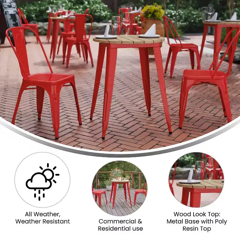Indoor/Outdoor Round Dining Table – All-Weather Poly Resin Top, Steel Base