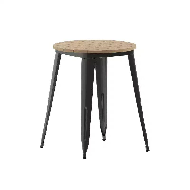 Indoor/Outdoor Round Dining Table – All-Weather Poly Resin Top, Steel Base