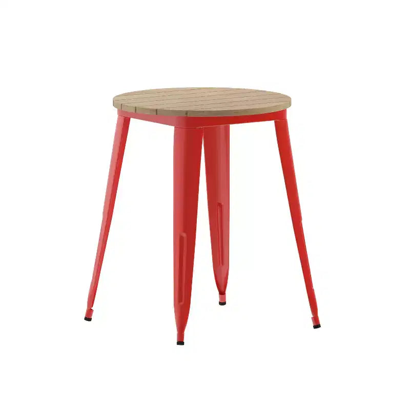 Indoor/Outdoor Round Dining Table – All-Weather Poly Resin Top, Steel Base