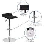 Contemporary Vinyl Adjustable Height Barstool – Wave Seat, Chrome Base