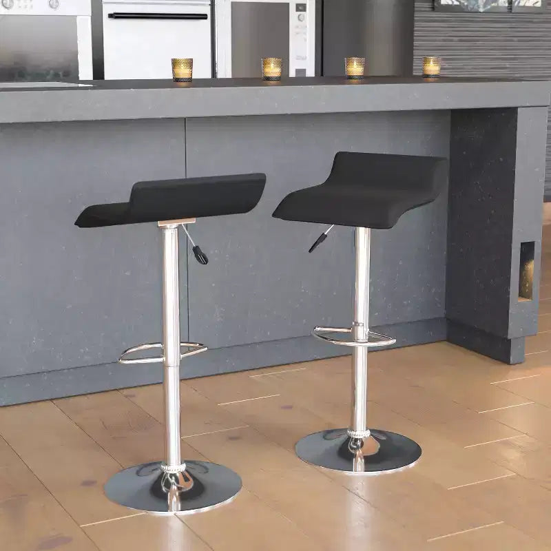 Contemporary Vinyl Adjustable Height Barstool – Wave Seat, Chrome Base, Set of 2